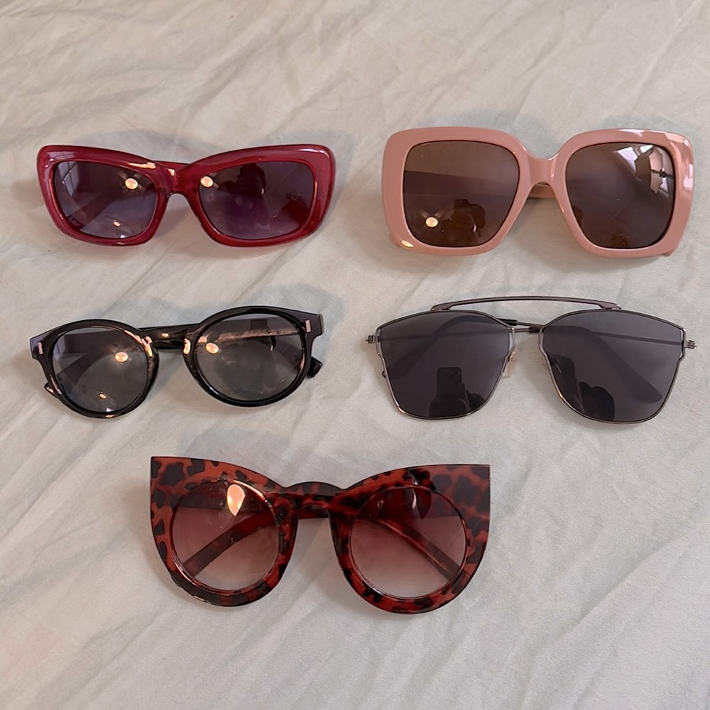 BUNDLE 5 SUNGLASSES heart cat eye aviator glasses red white lavender brown